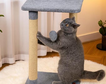 Modern Cat Scratcher with Toy – Jute Sisal Scratching Post & Perch, Cat Tree Tower Furniture, Cat Climbing Post, Handmade Custom Cat Gift