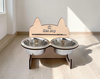 Elevated Cat Bowls Stand – Cat Food & Water Bowl, Cat Furniture, Cat Feeding Station, Cat Feeder, Cat Food Station, Pet Bowls, Cat Gifts