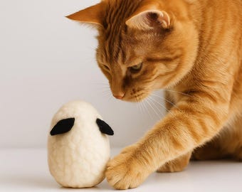 Handmade Plush Cat Toy – Interactive Pom Pom Mouse, Eco-Friendly Sensory Toy for Cats, Custom Cat Enrichment Toy, Cute & Unique Gift for Cat