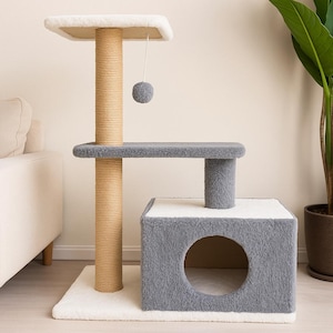 Cat Tree House & Scratcher – Modern Cat Tower, Furniture, Bed, Scratching Post, Perch, Climbing Condo, Tree for Large Cats, Custom Cat Gift