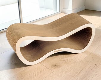 Handmade Cat Scratcher & Bed – Wooden Cat Furniture, Modern Cat Scratching Board, Cardboard Cat Scratch Board, Wood Cat Lounger, Cat Gifts