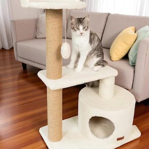 Cat Tree Tower with Scratcher – Modern Cat Condo, Cat House, Cat Furniture, Cat Bed, Climbing Tree, Scratching Post, Toys, Custom Cat Gift