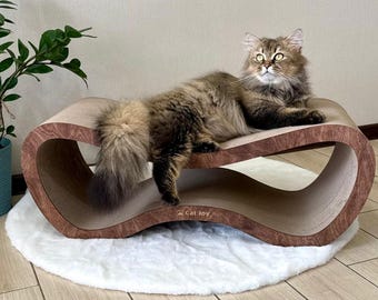 Wooden Cat Scratcher & Bed – Modern Cat Furniture, Handmade Cat Scratching Board, Cardboard Cat Scratch Board, Wood Cat Lounger, Cat Gifts