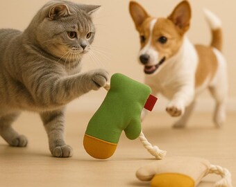 Handmade Cat & Dog Toy Glove – Interactive Durable Crinkle Pet Toy, Squeaky Unique Cotton Rope Toy, Eco-Friendly Gift for Cats and Dogs