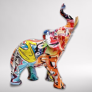 Elephant Resin Sculpture – Colorful Modern Elephant Figurine – Artistic Animal Decor for Shelf, Living Room or Office