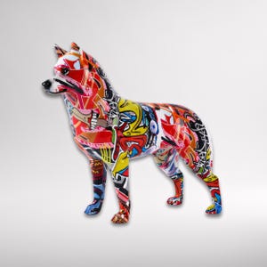 Escultura de resina de Husky | Arte criativa de grafite | Estátua de Husky feita à mão | Presente perfeito para amantes de cães e entusiastas da arte