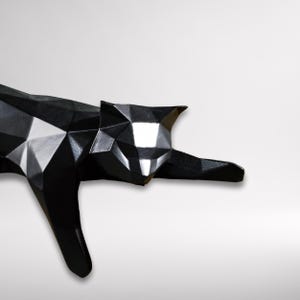 White and Black Cat Statue | Geometric Modern Sculpture | Lying Cat Figurine for Home & Office Desk Decor