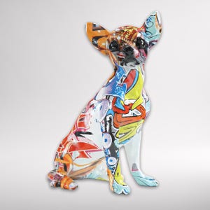 Colorful Chihuahua Dog Sculpture – Abstract Pop Art Statue – Modern Home Decor and Gift for Dog Lovers – Graffiti Style Resin Figurine