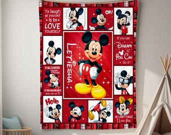 Coperta personalizzata di Topolino, coperta di Topolino, regali di compleanno di Topolino, Disneyland Topolino e Minnie, regalo di Natale per lei, regalo di Natale