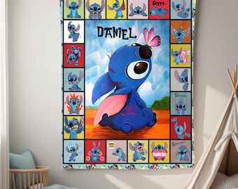 Personalized Stitch Blanket, Custom Name Lilo And Stitch Disneyland Blanket, Stitch Birthday Gifts, Stitch Blanket Gifts Kids,Christmas Gift