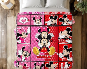 Manta personalizada de Minnie y Mickey, manta de Minnie Mouse, manta con nombre personalizado de Mickey y Minnie Mouse, regalos de cumpleaños de Magic Kingdom, regalo para bebé