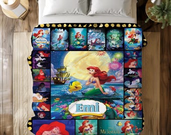 Personalized The Little Mermaid Blanket, Ariel Princess Fleece Blanket, Princess Birthday Gift, Christmas Gift For Girls, Baby Blanket Gift