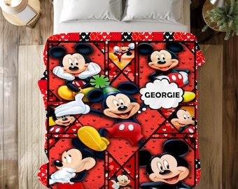 Benutzerdefinierte Name Micky Maus Fleece Decke, Fleece Sherpa Wirft, Cartoon Stil Geschenk für Jungen und Mädchen, Weihnachtsgeschenk 2025, Baby Decke Geschenk