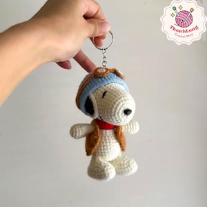 Crochet Snoopy Keychain Plush, Safe Cotton Dog Toy, Soft Snoopy Doll for Kids, Cute Dog Crochet