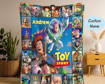 Personalized Toy Story Blanket, Toy Story Custom name Disney blanket, Woody Buzz Lightyear Jessie Toy Story Blanket, Gift Christmas for kid