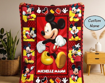 Coperta personalizzata di Topolino, coperta di Topolino, regali di compleanno di Topolino, Disneyland Topolino e Minnie, regalo di Natale per lei, regalo di compleanno