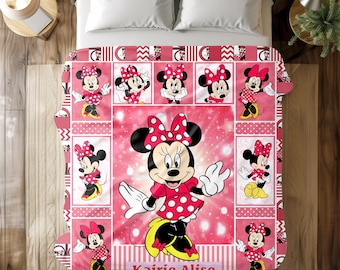Personalized Minnie Mouse Blanket, Minnie Blanket, Mickey Minnie Mouse Custom Name Blanket, Birthday Kid Gift, Christmas Gift, Baby Blanket