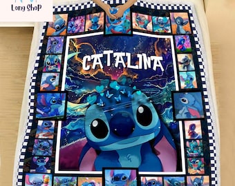 Gepersonaliseerde steekdeken, lilo stitch-fleecedeken, steekkerstcadeaus, kraamcadeau, babydeken, steekverjaardagscadeau voor kind