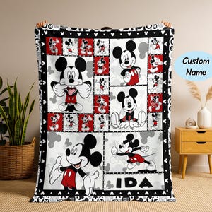 Micky Maus Name Decke, werfen, Cartoon Stil Geschenk für Jungen und Mädchen, Weihnachtsgeschenk 2025, Bettdecke, Weihnachtsgeschenk