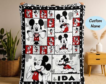 Mickey Mouse Custom Name Blanket, Throws, Cartoon Style Gift for Boys and Girls, Christmas Gift 2025, Bed Quilt, Christmas Gift