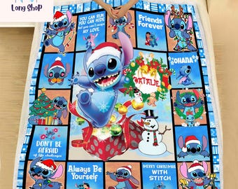 Christmas Stitch Blanket, Santa Stitch Blanket, Personalized Stitch Blanket Lilo Stitch Blanket Stitch, Christmas Gift