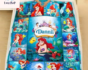 Personalized The Little Mermaid Blanket, Ariel Princess Fleece Blanket, Princess Birthday Gift, Christmas Gift For Girls, Baby Blanket Gift