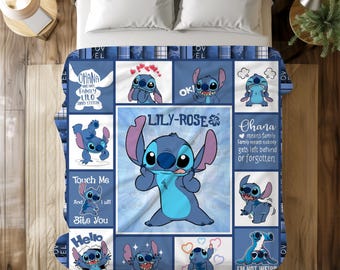 Personalized Name Stitch Blanket, Stitch Lilo Blanket, Stitch Birthday Gifts, Newborn Blanket Gift, Stitch Blanket For Kids, Christmas Gift
