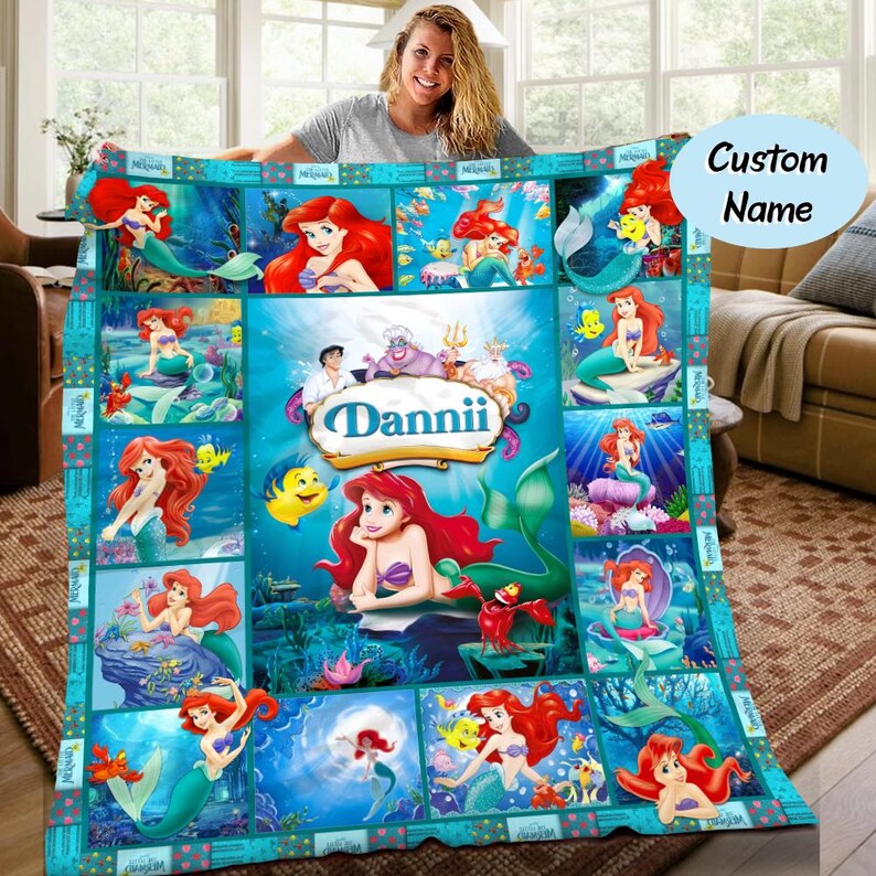 Personalized The Little Mermaid Blanket, Ariel Princess Fleece Blanket, Princess Birthday Gift, Christmas Gift For Girls, Baby Blanket Gift image 2
