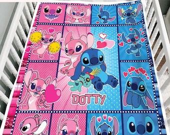 Personalized Lilo & Stitch Disney Angel Blanket, Custom Name Stitch Blanket, Birthday Girl Gift, Disneyland Ohana Means Family Blanket