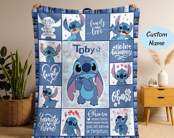 Gepersonaliseerde steekdeken Lilo Stitch fleecedeken, Stitch verjaardagscadeaus, Stitch kerstcadeaus, babyshowercadeau, babydeken