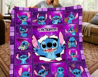 Gepersonaliseerde steekdeken Lilo Stitch fleecedeken, Stitch verjaardagscadeaus, Stitch kerstcadeaus, babyshowercadeau, babydeken
