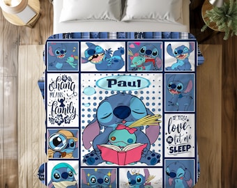 Gepersonaliseerde Stitch deken, Lilo Stitch fleecedeken, Stitch verjaardagscadeaus, Stitch kerstcadeaus, babyshower cadeau, babydeken