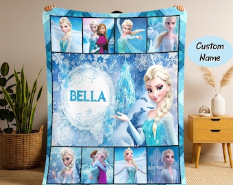 Cobertor de lã com nome personalizado da Elsa Queen Frozen, cobertor da Elsa, cobertor da Frozen, cobertor do filme Frozen, cobertor da Elsa personalizado, presente de Natal