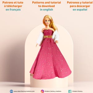 Long bustier dress, belt and stole – Digital PDF patterns for 11-12&quot; fashion doll – Easy sewing – Multilingual tutorial included