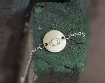 Round FROG bracelet // silver and raw brass // hand stamped jewelry