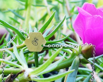 BEE bracelet // silver and raw brass // hand stamped jewelry