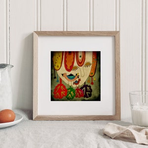 GIRL in WONDERLAND face illustration // red green digital art // home decoration image 2