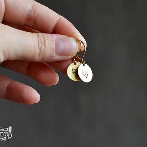 Cute, round FOX earrings // raw brass hook earrings // hand stamped jewelry image 1