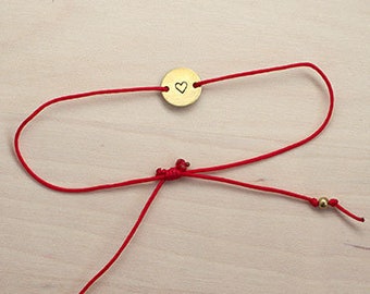 Heart string bracelet// raw brass // hand stamped jewelry