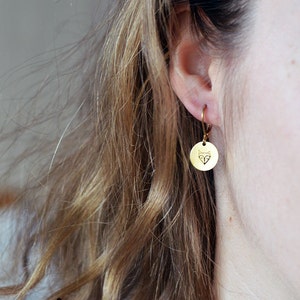 Cute, round FOX earrings // raw brass hook earrings // hand stamped jewelry image 2