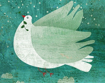 NOAH'S DOVE art print // turquoise illustration