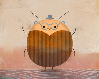 POTATO BEETLE - art print // cute illustration // orange brown blue bug