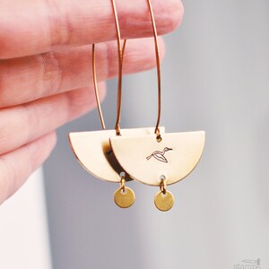 STORK Ohrringe / / Halbmond roh Messing Haken Ohrringe / / Hand gestempelt Schmuck