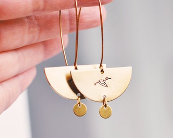 STORK earrings // crescent raw brass hook earrings // hand stamped jewelry