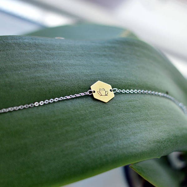 FROG bracelet // silver and raw brass // hand stamped jewelry