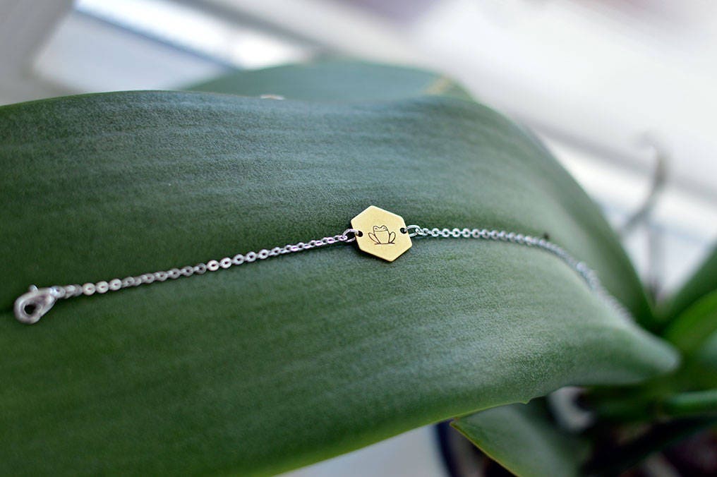 FROG bracelet // silver and raw brass // hand stamped jewelry