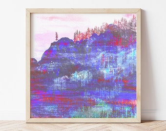 PINE art print // colorful forest and mountain // illustration // purple wall decoration