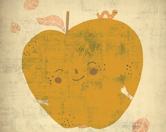 APPLE art print // digital illustration // yellow kitchen wall decor