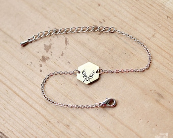DEER bracelet // silver and raw brass // hand stamped jewelry