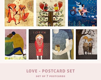 Love - POSTCARD set // set of 7 cute greeting cards // love illustration